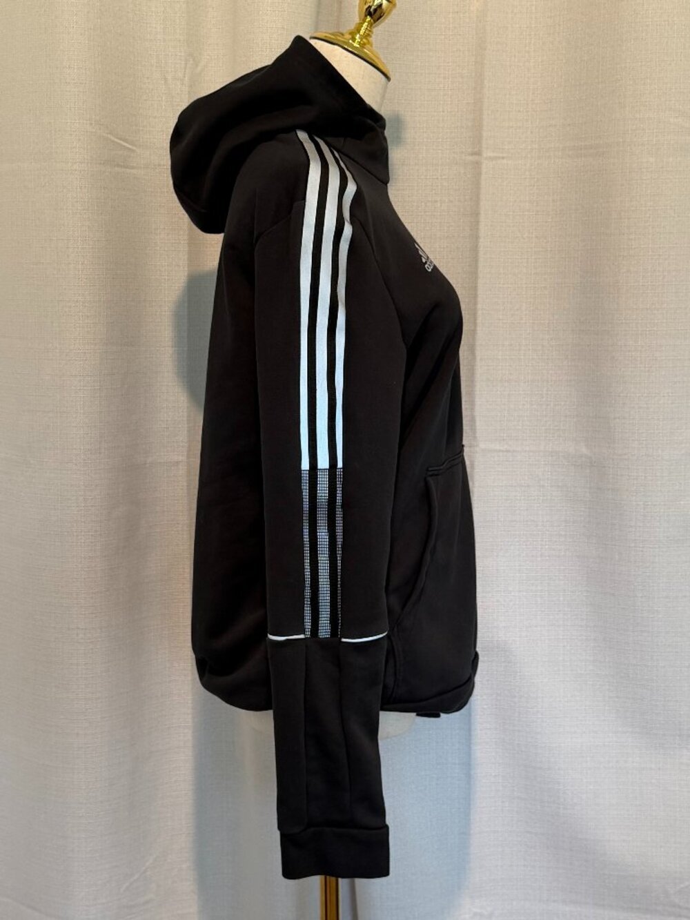 adidas Cowl Neck Hoodie Black Size M - Reflective 3-Stripe Athleisure - Picture 4 of 12